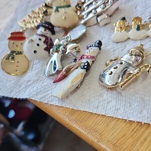 Festive Snowman Brooch Set - Gold and Silver